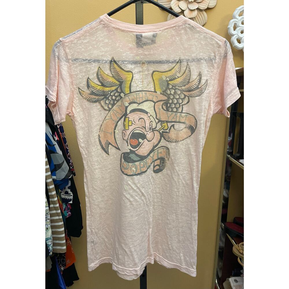 Popeye vintage Y2K Junk Food large cotton t-shirt peach junior tattoo graphic